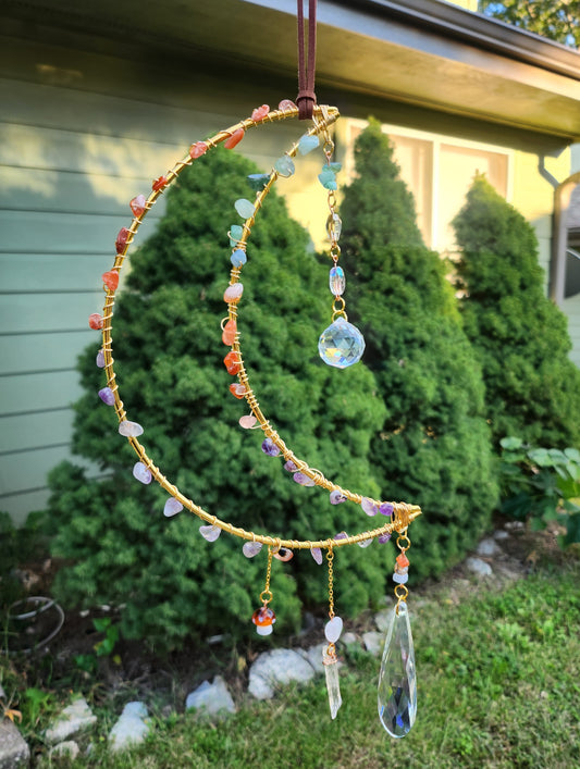 Wire Wrapped Crystal Moon Suncatcher